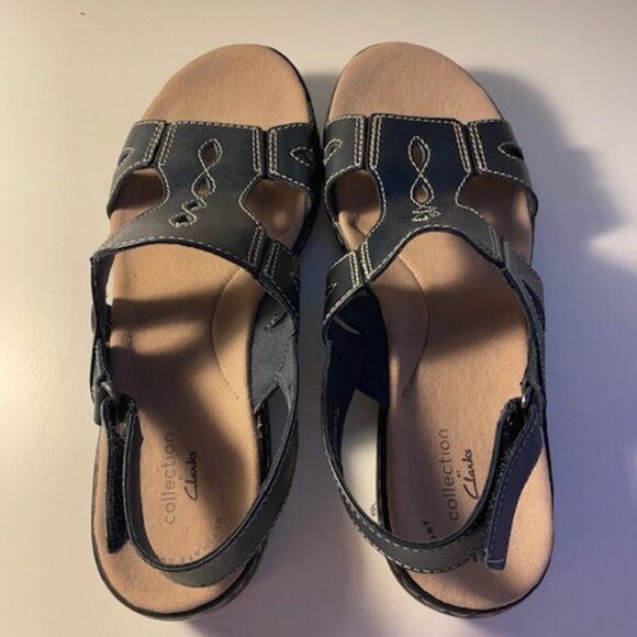 Clarks Ultimate Comfort Collection Navy Leather Sandals Size 7 New - Picture 5 of 5